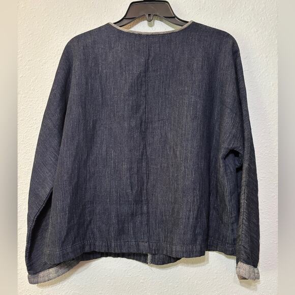 Eileen Fisher Indigo Chambray Denim Cloth Short Jacket M - Picture 4 of 8